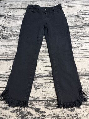 Versona Black Straight Leg Jeans with Fringed Hem